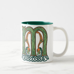 Celtic Knot Letter M, Irish Design Two-Tone Coffee Mug