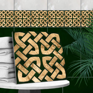 Celtic knot - malachite and gold ceramic tile