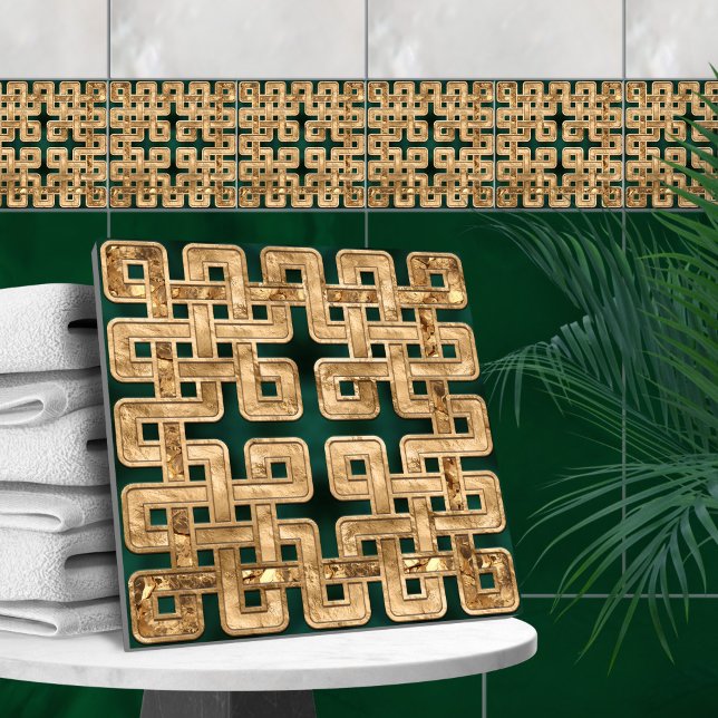 Celtic knot - malachite and gold ceramic tile (Creator Uploaded)