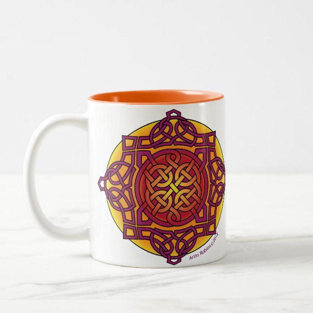 Celtic Knot Medallion Mug_ warm tones_ARD Two-Tone Coffee Mug (Left)
