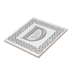 Celtic Knot Monogram Silver Effect Letter D Tile