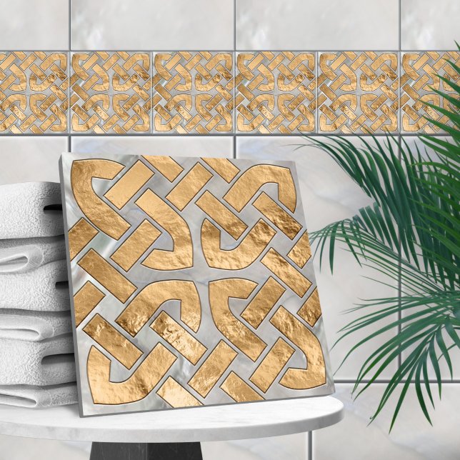 Celtic knot - Mother of Pearl and Gold Ceramic Tile (Creator Uploaded)