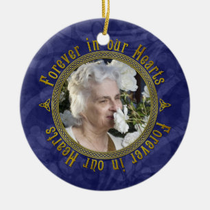 Celtic Knot Navy Blue Memorial Photo Christmas Ceramic Ornament