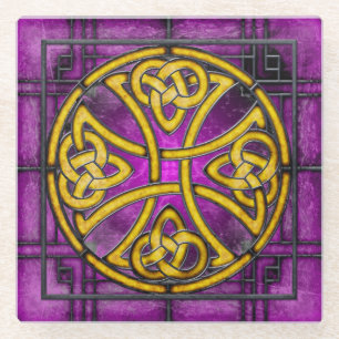 Celtic Knot on Purple Stained-Glass Coaster