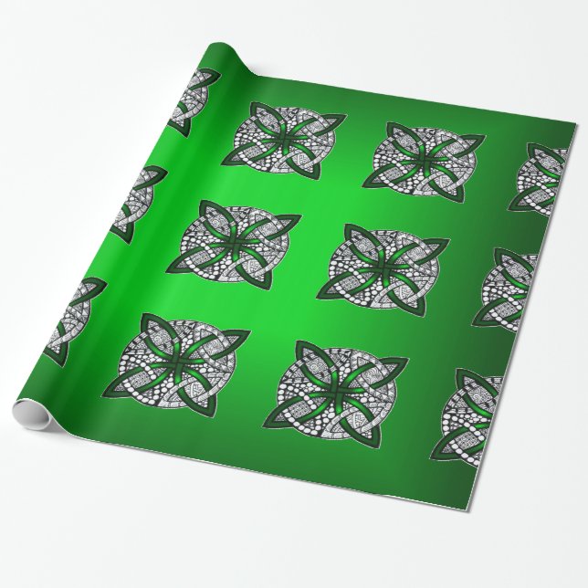 Celtic Knot Original Art Green Wrapping Paper (Unrolled)