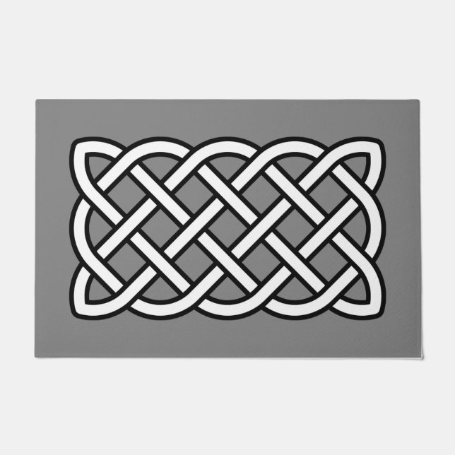 Celtic Knot Pattern, Black & White on Gray / Grey Doormat (Front)