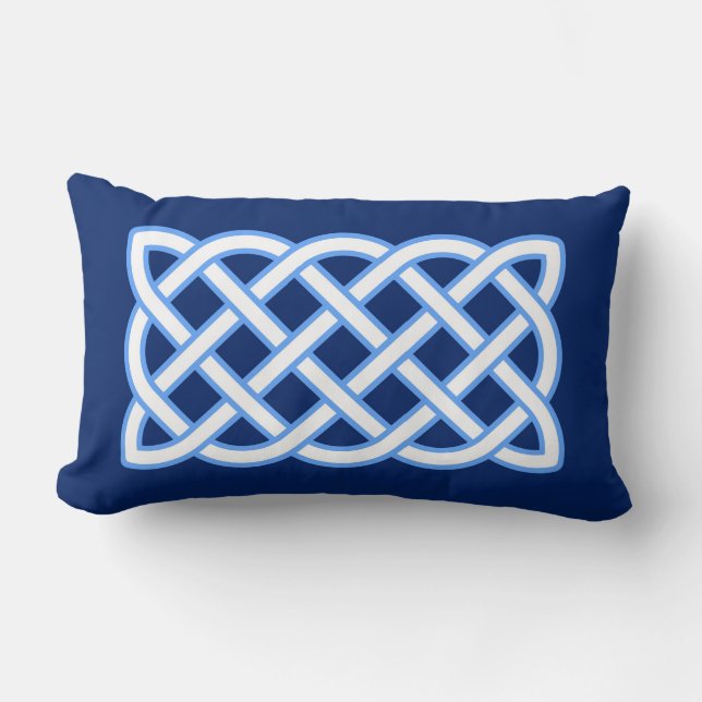 Celtic Knot Pattern, Cobalt Blue and White  Lumbar Cushion (Front)