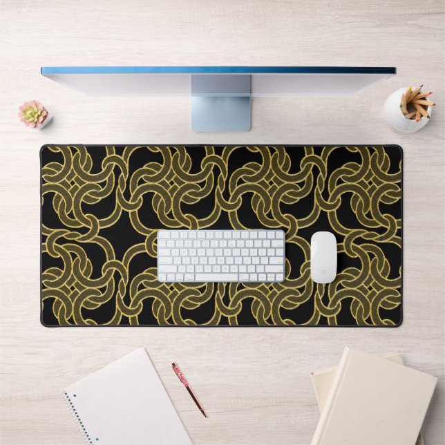   Celtic Knot Pattern Elegant Classy Black & Gold  Desk Mat (Office 1)