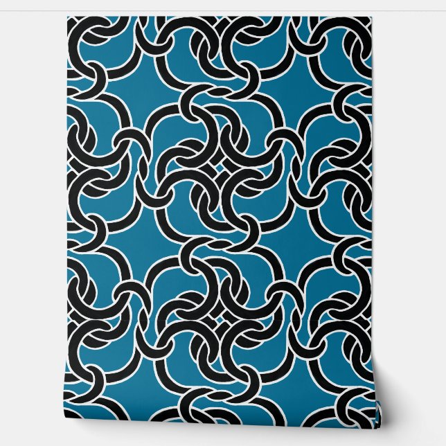    Celtic Knot Pattern Elegant Modern Black & Blue Wallpaper (Unrolling)