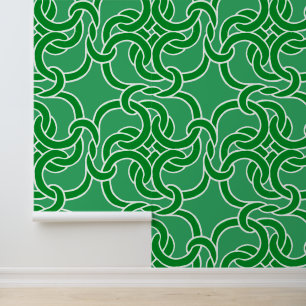 Celtic Knot Pattern Elegant Modern White and Green Wallpaper