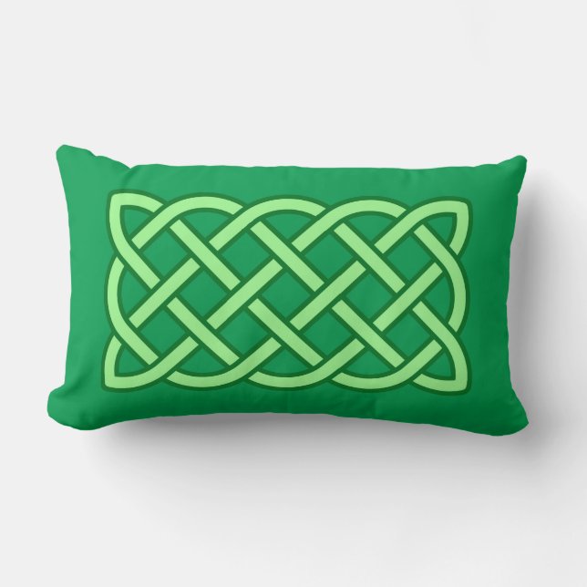 Celtic Knot Pattern, Emerald and Lime Green  Lumbar Cushion (Front)