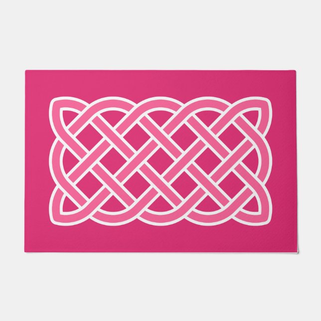Celtic Knot Pattern, Fuchsia Pink and White  Doormat (Front)
