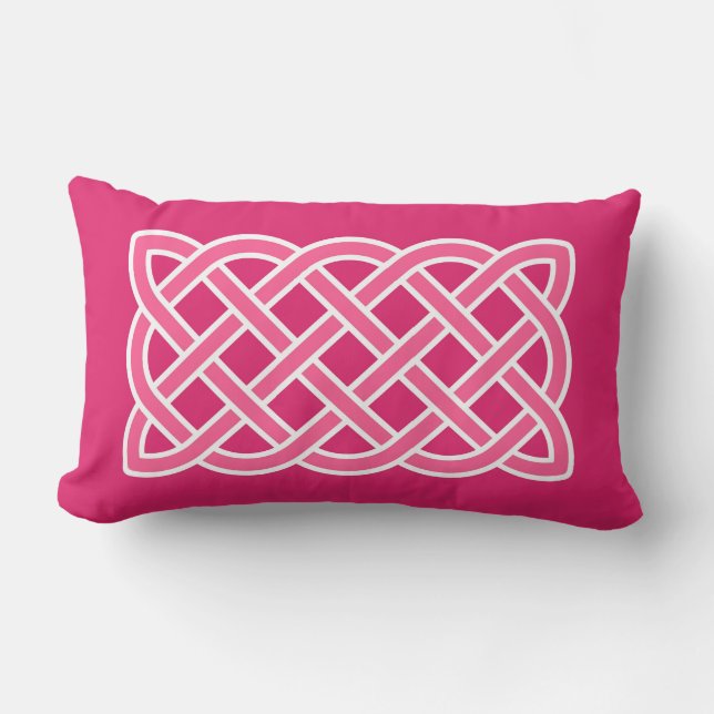 Celtic Knot Pattern, Fuchsia Pink and White Lumbar Cushion (Front)