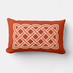 Celtic Knot Pattern, Mandarin Orange and White Lumbar Cushion