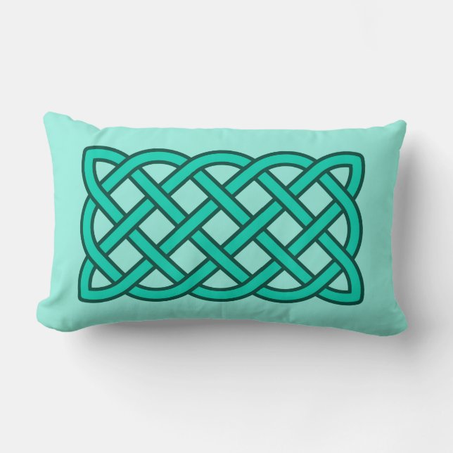 Celtic Knot Pattern, Turquoise, Aqua and Teal Lumbar Cushion (Front)