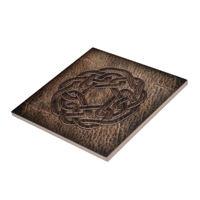Celtic knot pressed on leather ceramic tile (Side)