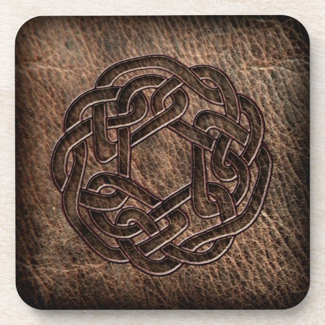 Celtic knot pressed on leather coaster (Front)