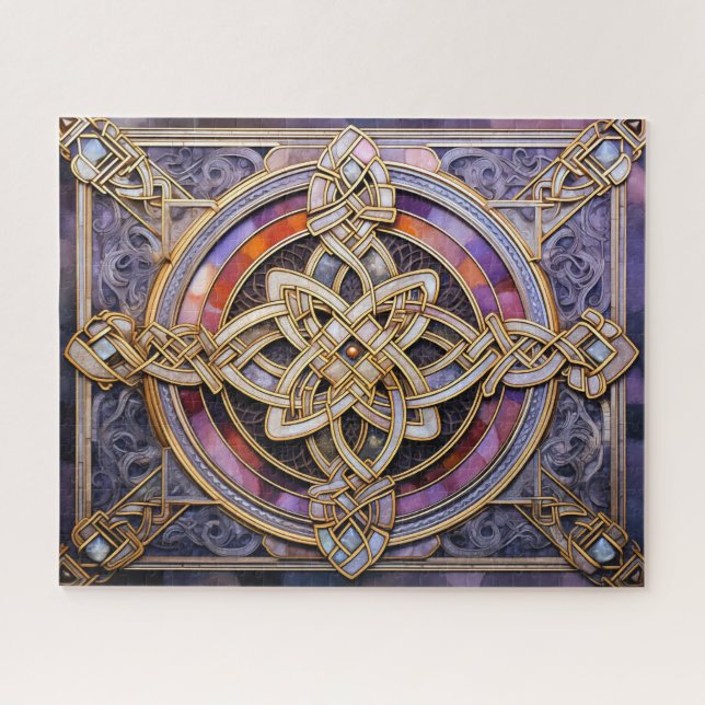 Celtic Knot Purple Ivory Knotwork Jigsaw Puzzle (Horizontal)