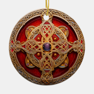 Celtic Knot Red Gold Knotwork Ceramic Ornament