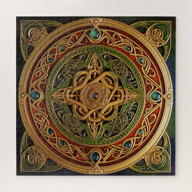 Celtic Knot Red Green Gold Knotwork Jigsaw Puzzle (Horizontal)