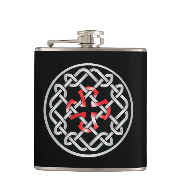 Celtic Knot Red Metallic Liquor Flask (Front)