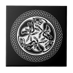 Celtic Knot Ring with Hounds Ceramic Tile