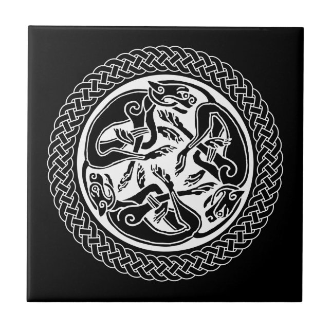 Celtic Knot Ring with Hounds Ceramic Tile (Front)