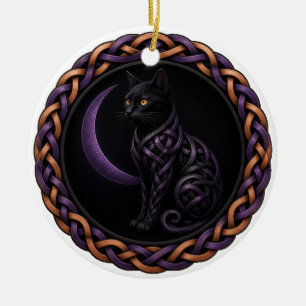 Celtic Knot Samhain Black Cat Halloween Ceramic Ornament