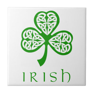 Celtic Knot Shamrock over Irish text Ceramic Tile