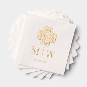 Celtic Knot Shamrock Wedding Couple Initials Date Foil Napkins