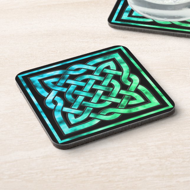 Celtic Knot - Square Blue Green Black Coasters (Left Side)