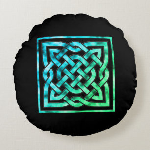 Celtic Knot - Square Blue Green Round Cushion