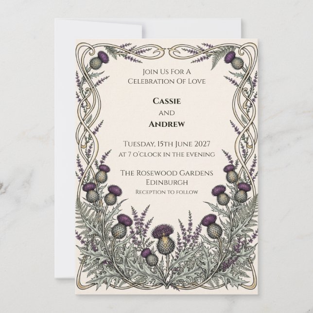 Celtic Knot Thistle Wedding Invitation (Front)