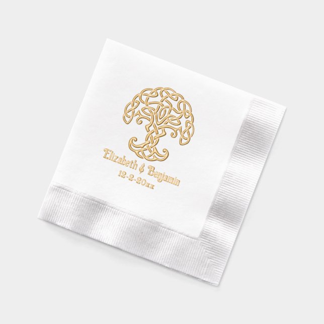 Celtic Knot Tree of Life Couple Names Date Foil Napkins (Left)