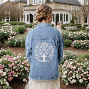 Celtic Knot Tree of Life Design in White Denim Jacket
