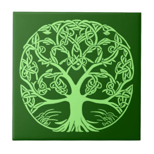 Celtic Knot Tree of Life Emerald Green Ceramic Tile