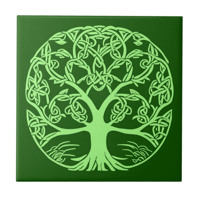 Celtic Knot Tree of Life Emerald Green  Ceramic Tile (Front)