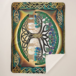 Celtic Knot Tree of Life Sunset Sherpa Blanket