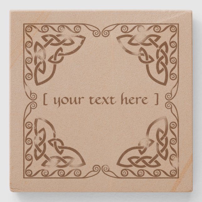 Celtic Knot Tribal Design Brown Weathered Version Stone Coaster (Front)