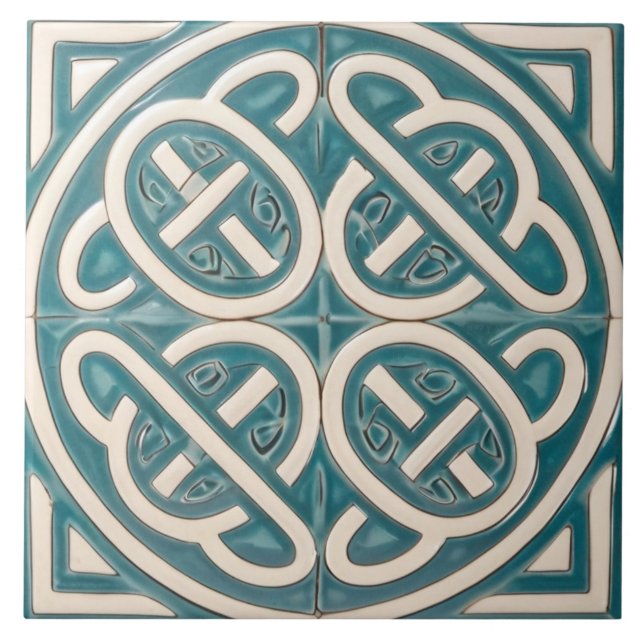 Celtic Knot Turquoise and White Celtic Ceramic Tile (Front)