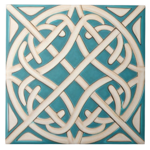 Celtic Knot Turquoise and White Irish Ceramic Tile