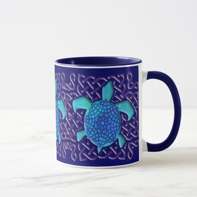 Celtic Knot Turtle (Blue) Mugs (Right)