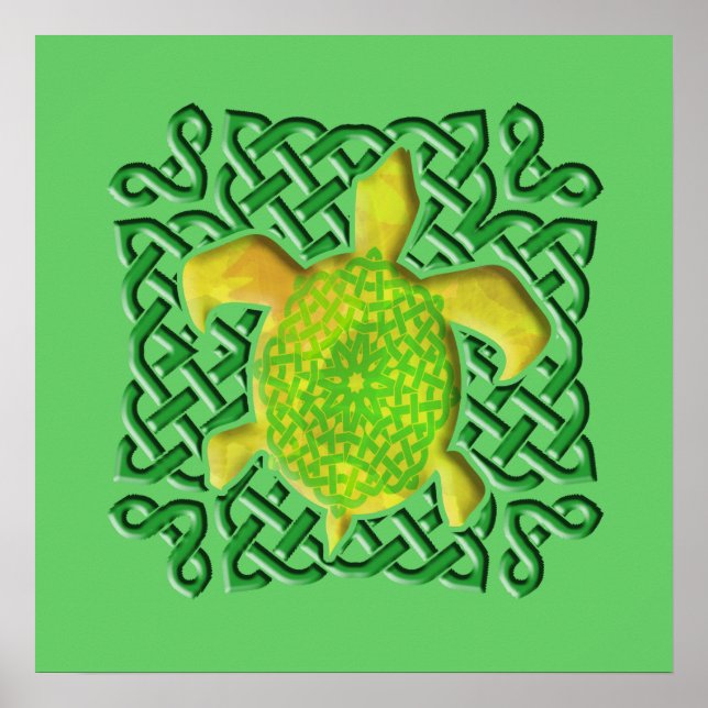 Celtic Knot Turtle (Green) Posters (Front)