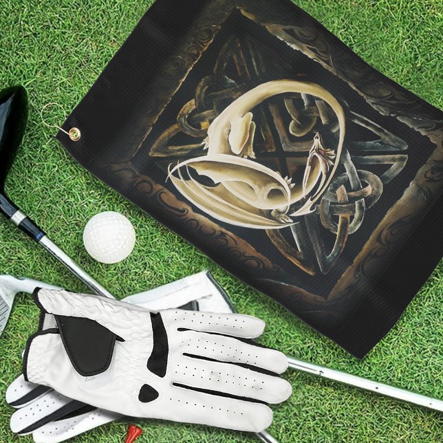 Celtic Knot Work Cream Dragon Golf Towel (Creator Uploaded)