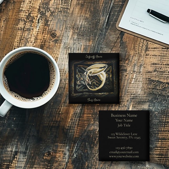 Celtic Knot Work Cream Dragon Square Business Card (Creator Uploaded)