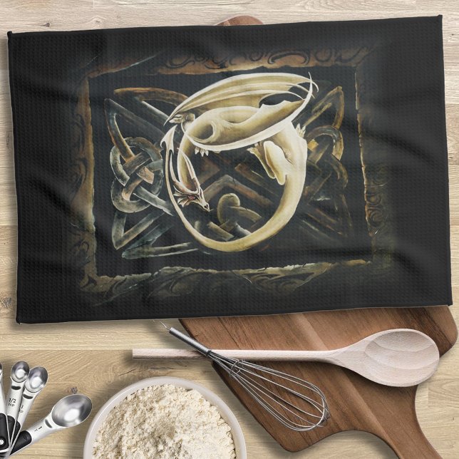 Celtic Knot Work Cream Dragon Tea Towel (Creator Uploaded)