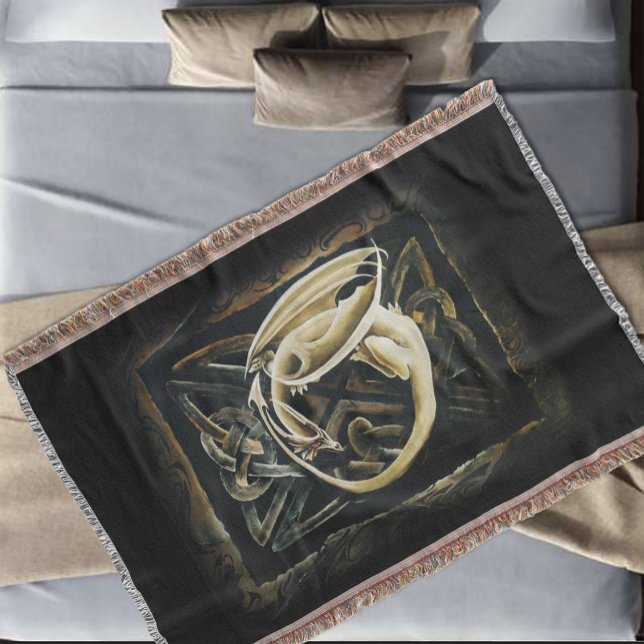 Celtic Knot Work Cream Dragon Throw Blanket (Creator Uploaded)