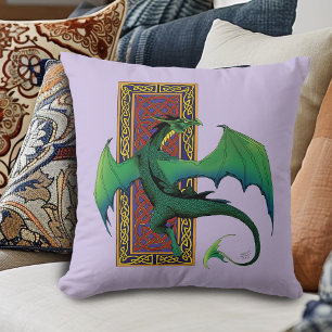 Celtic knot Work Green Dragon Purple Cushion