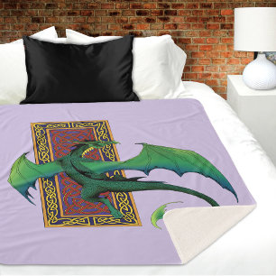 Celtic Knot Work Green Dragon Purple Sherpa Blanket