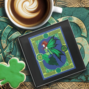 Celtic Knot Work Green Fairy Glass Coaster